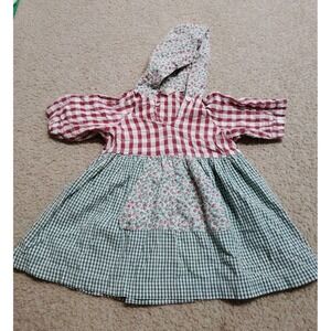 VTG Spaghetti Confetti Cottage Core Dress Girls 2T Strawberry Print Gingham